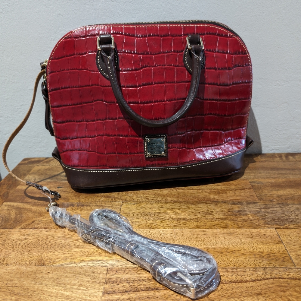 $278 - Dooney & Bourke Red Croc Embossed Leather Zip Zip Satchel